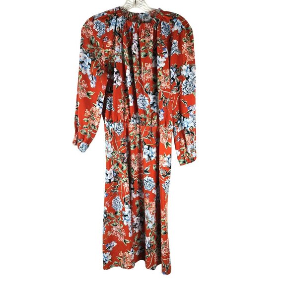 Floral Long-Sleeve Red Maxi Dress By H&M Size 10 Elastic Neckline JH1764 - Picture 4 of 10